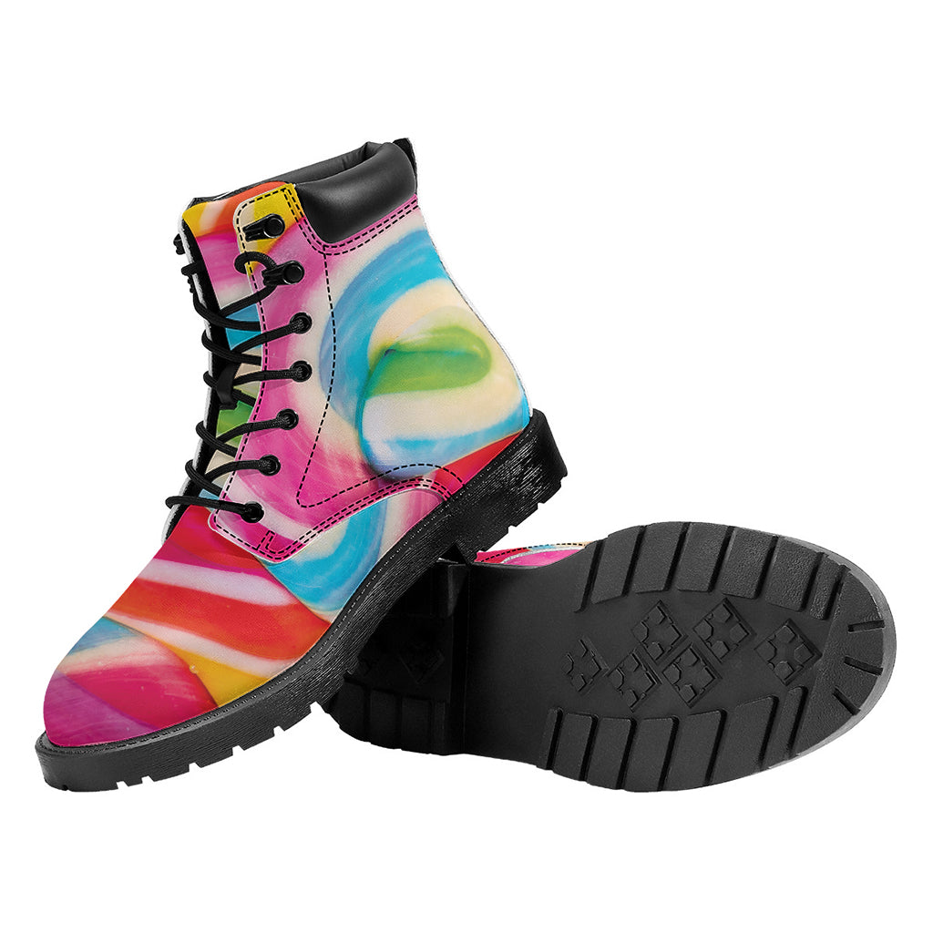 Rainbow Swirl Candy Print Work Boots