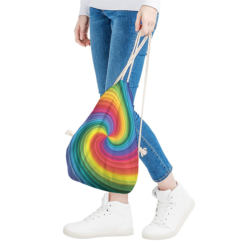 Rainbow Swirl Print Drawstring Bag