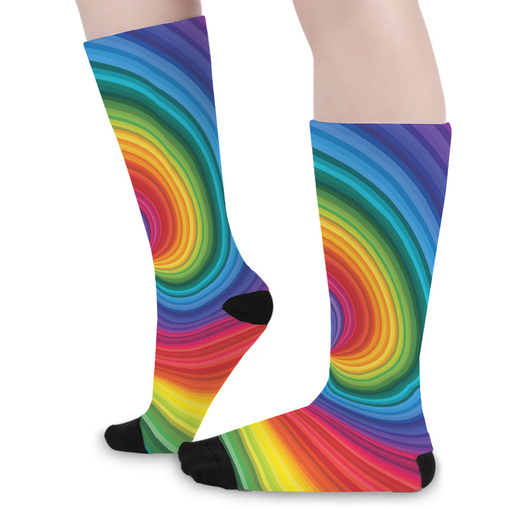 Rainbow Swirl Print Long Socks