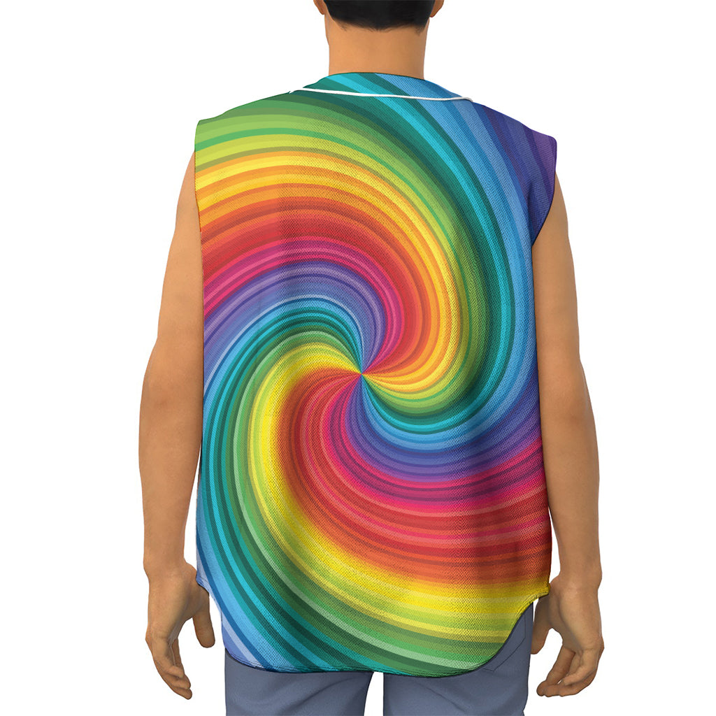 Rainbow Swirl Print Sleeveless Baseball Jersey