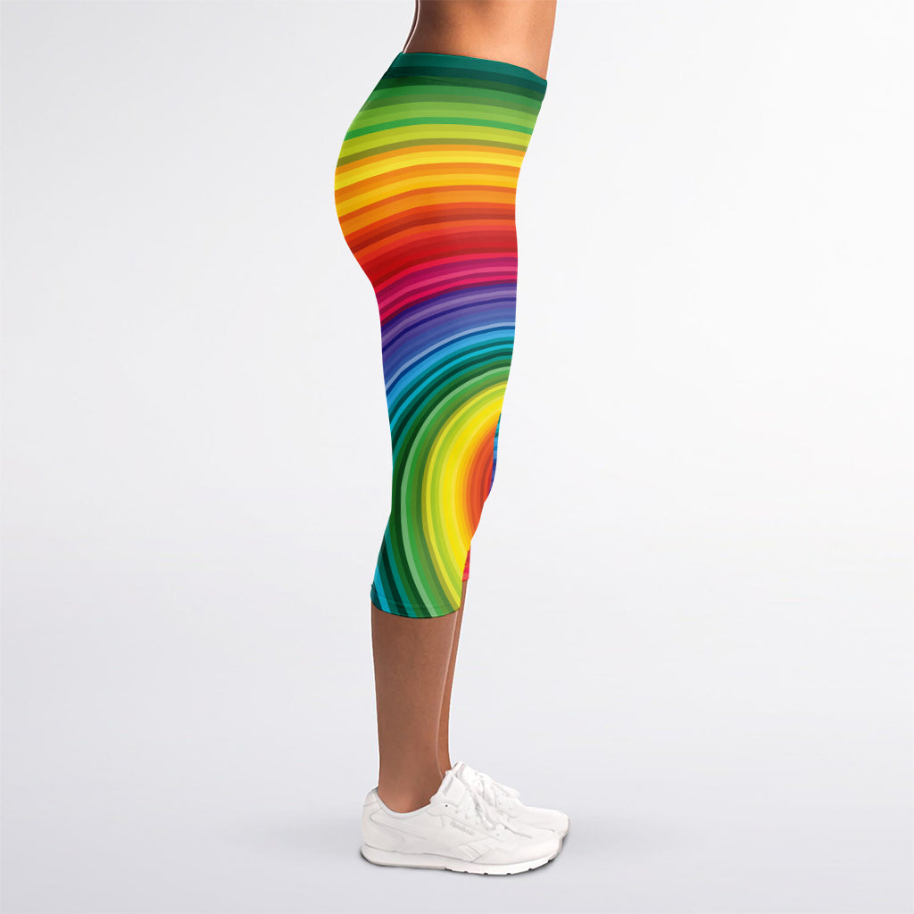 Rainbow Swirl Print Women's Capri Leggings
