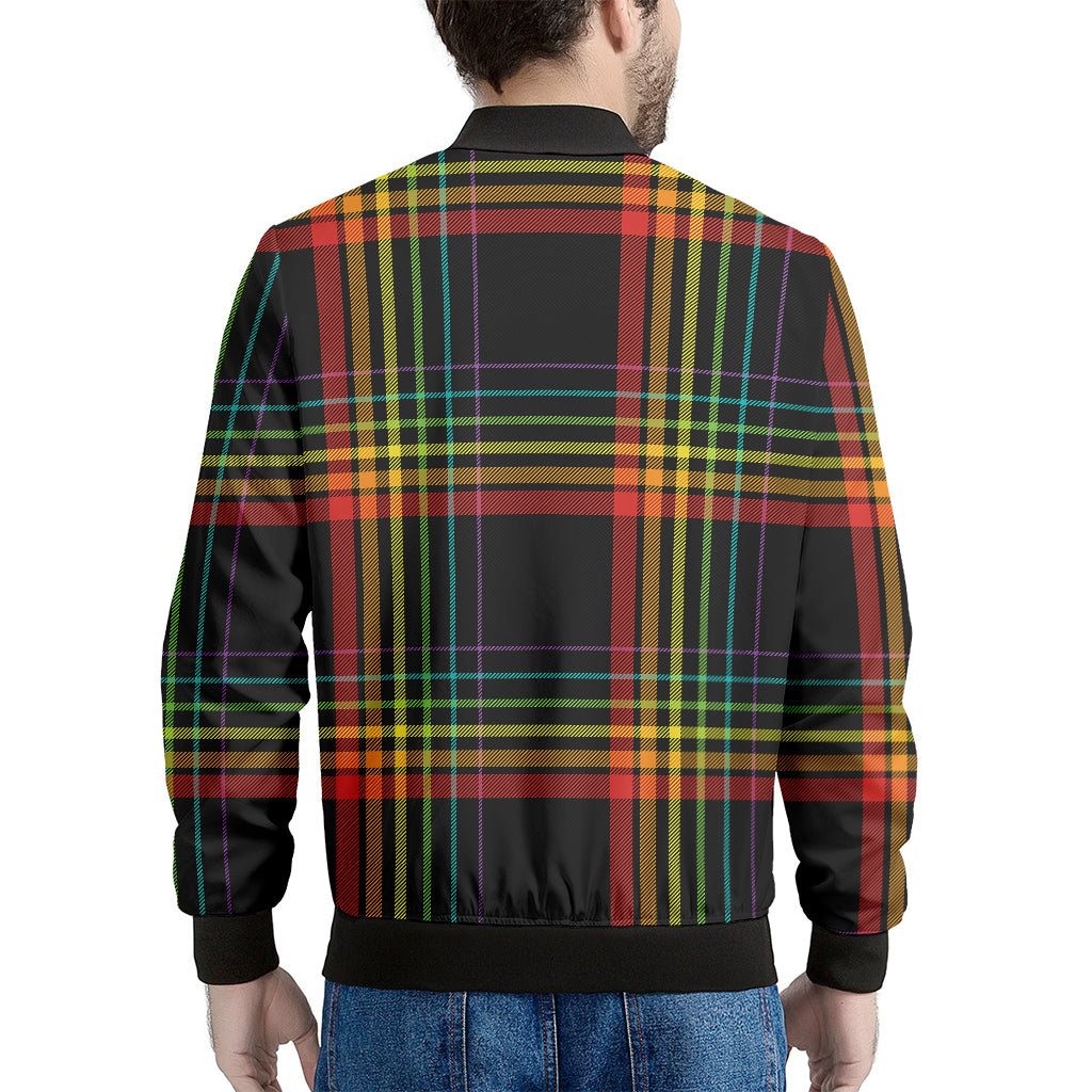 Rainbow Tartan Pattern Print Men's Bomber Jacket