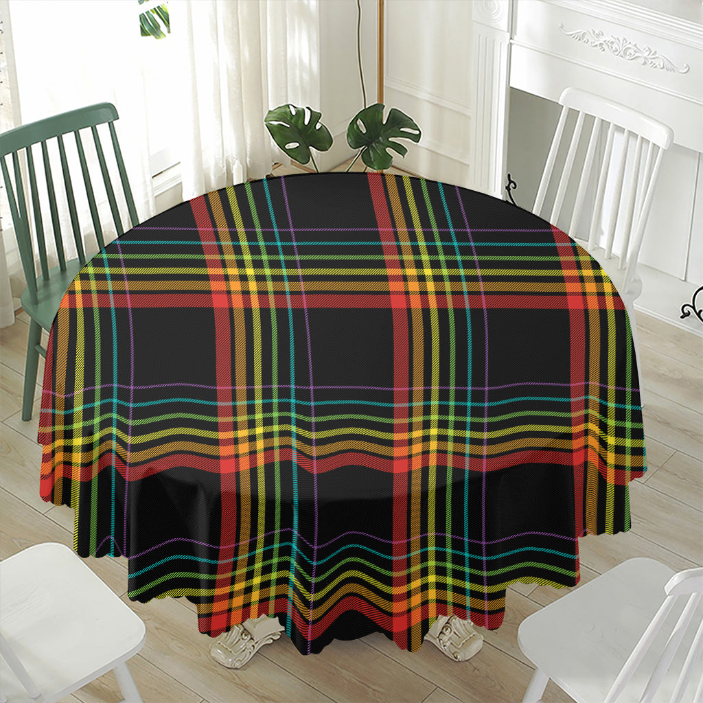 Rainbow Tartan Pattern Print Waterproof Round Tablecloth