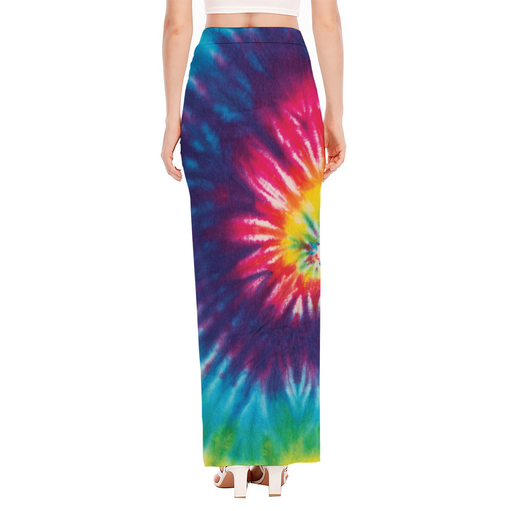 Rainbow Tie Dye Print High Slit Maxi Skirt