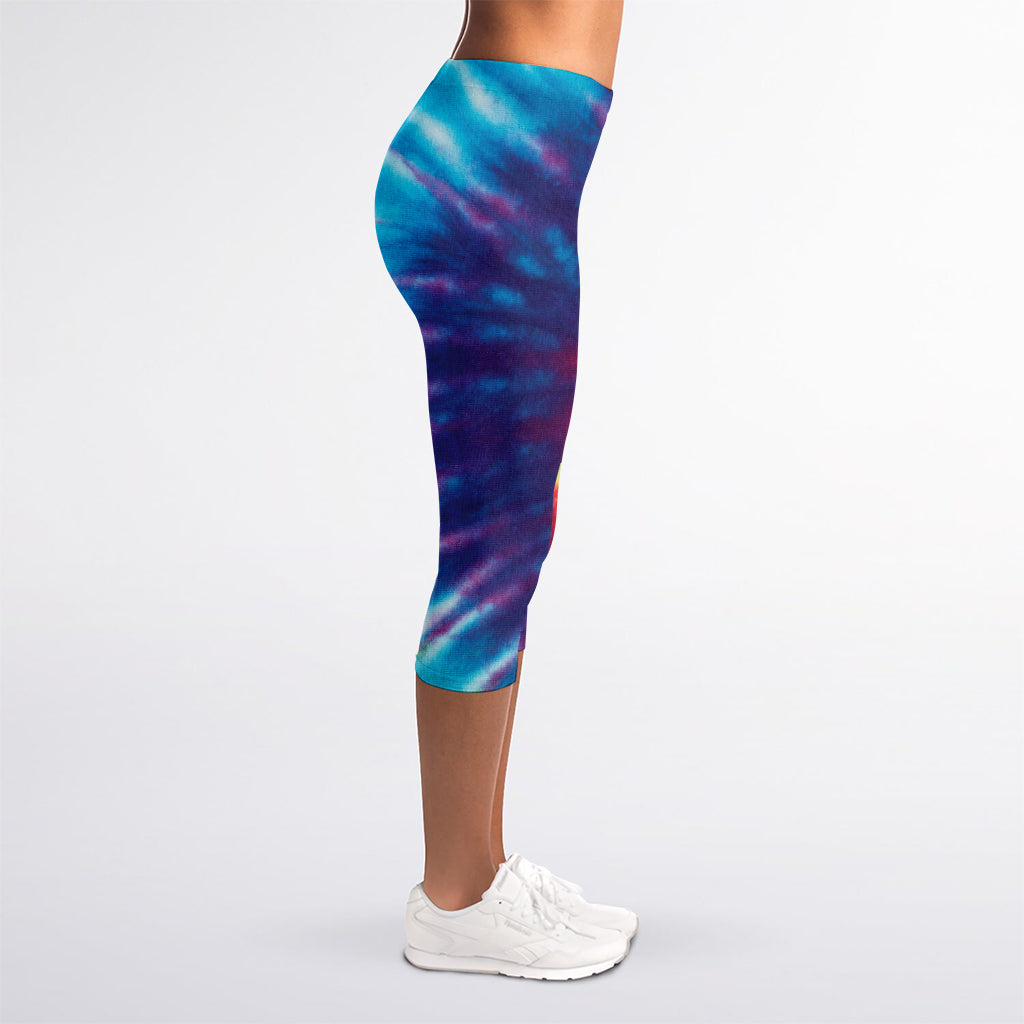 Rainbow Tie Dye Print Women's Capri Leggings