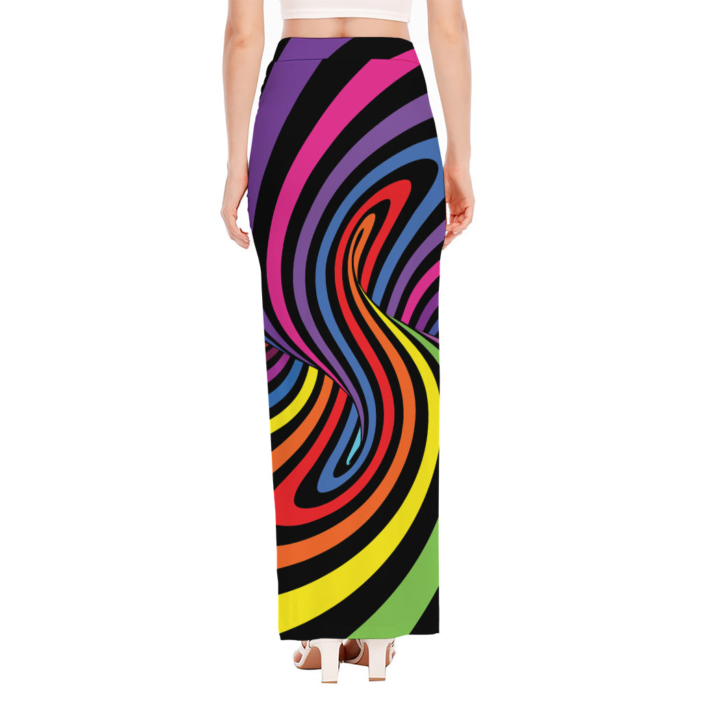 Rainbow Torus Psychedelic Print High Slit Maxi Skirt