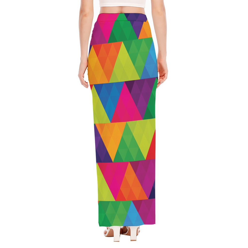 Rainbow Triangles Pattern Print High Slit Maxi Skirt