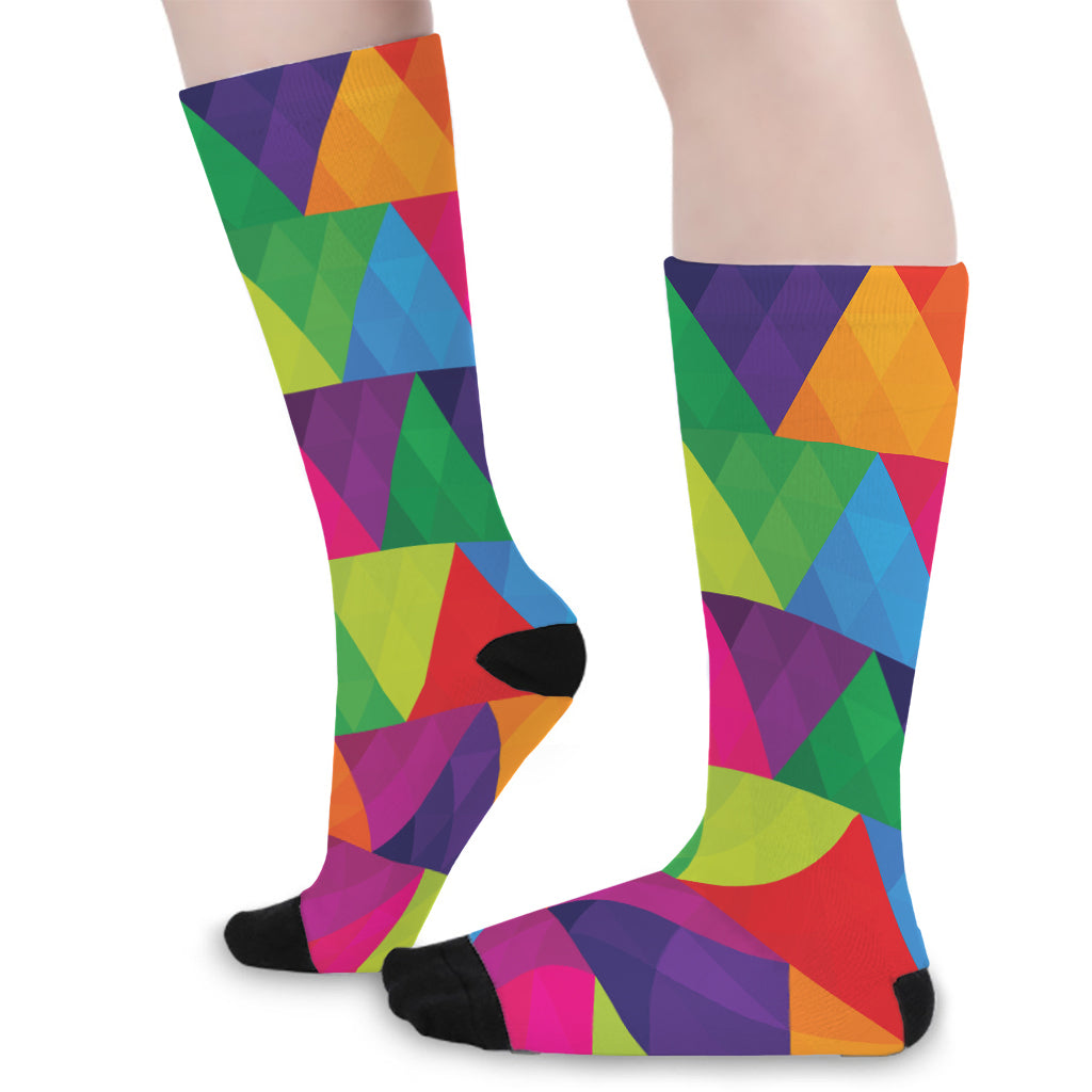Rainbow Triangles Pattern Print Long Socks