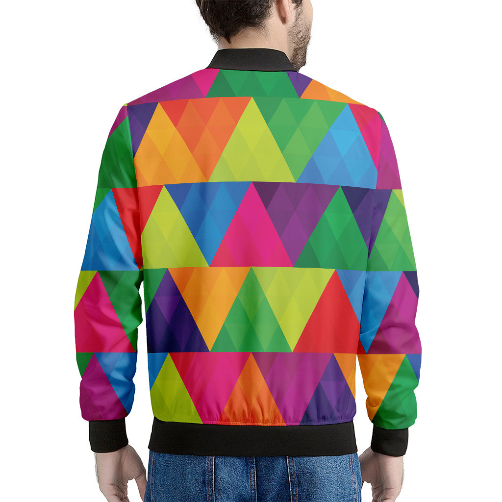 Rainbow Triangles Pattern Print Men's Bomber Jacket