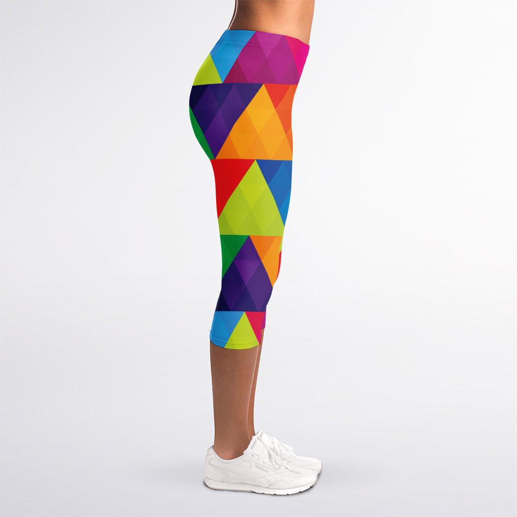 Rainbow Triangles Pattern Print Women's Capri Leggings