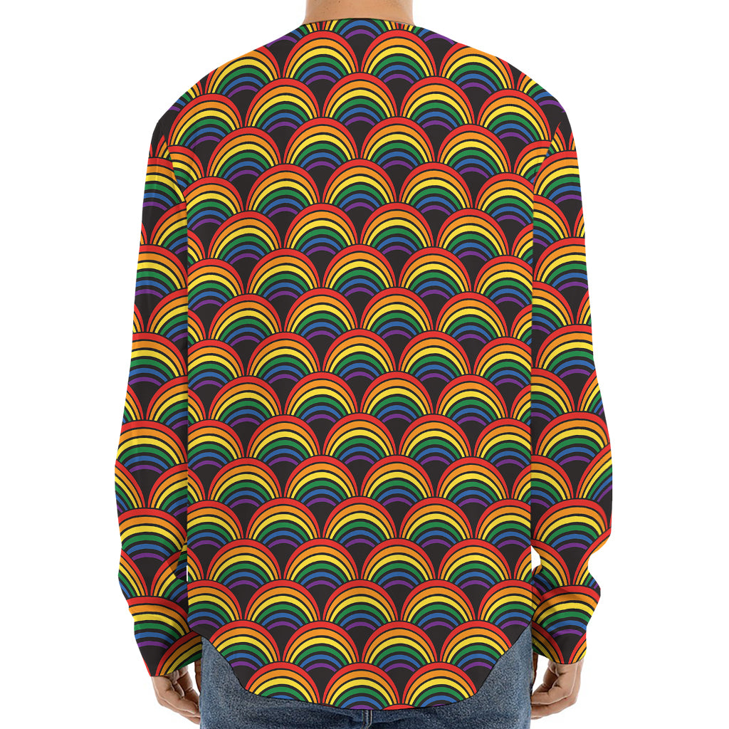 Rainbow Wave Pattern Print Long Sleeve Baseball Jersey
