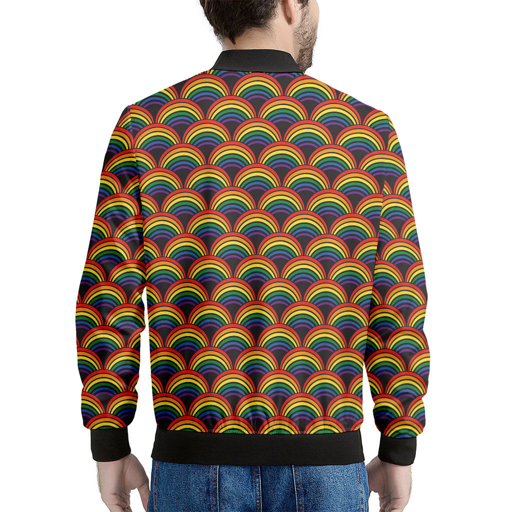 Rainbow Wave Pattern Print Men's Bomber Jacket