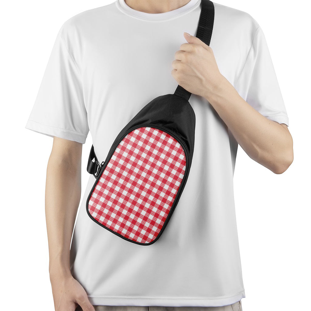 Raspberry Red And White Gingham Print Chest Bag