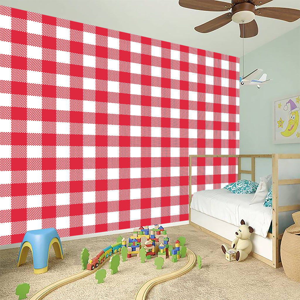 Raspberry Red And White Gingham Print Wall Sticker