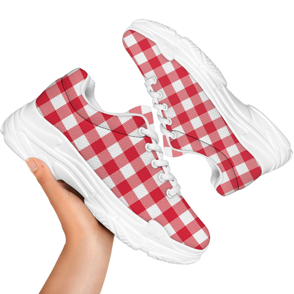 Raspberry Red And White Gingham Print White Chunky Shoes