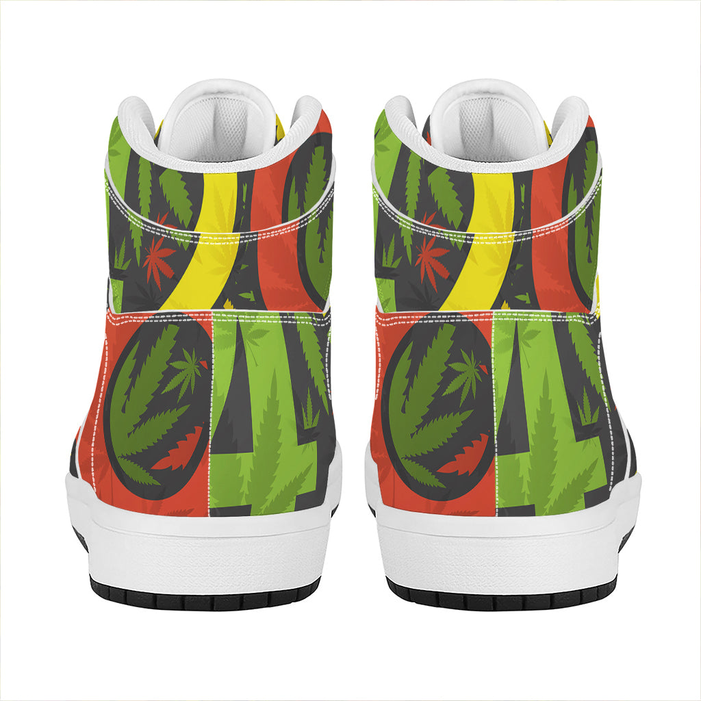 Rasta 420 Print High Top Leather Sneakers