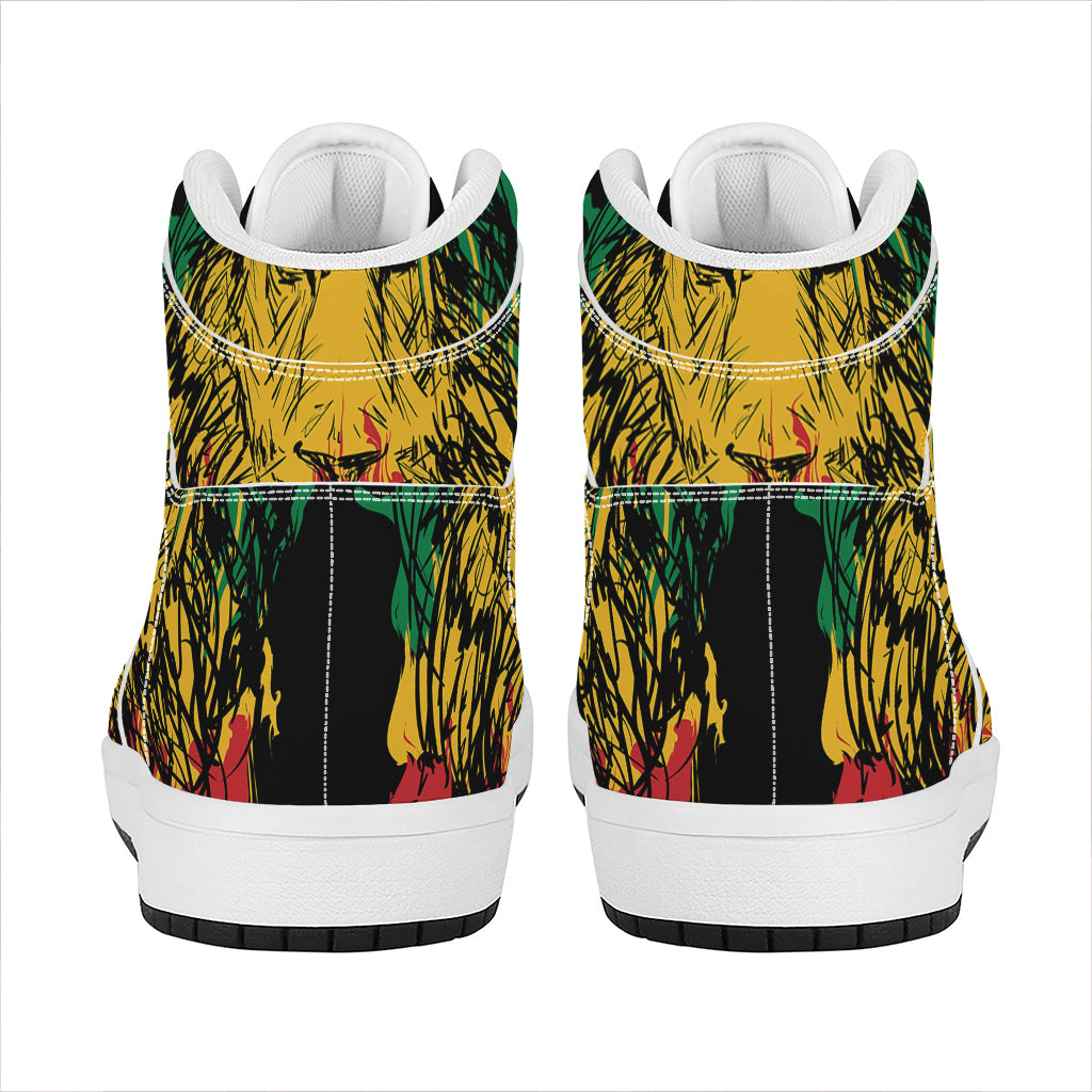 Rasta Lion Print High Top Leather Sneakers