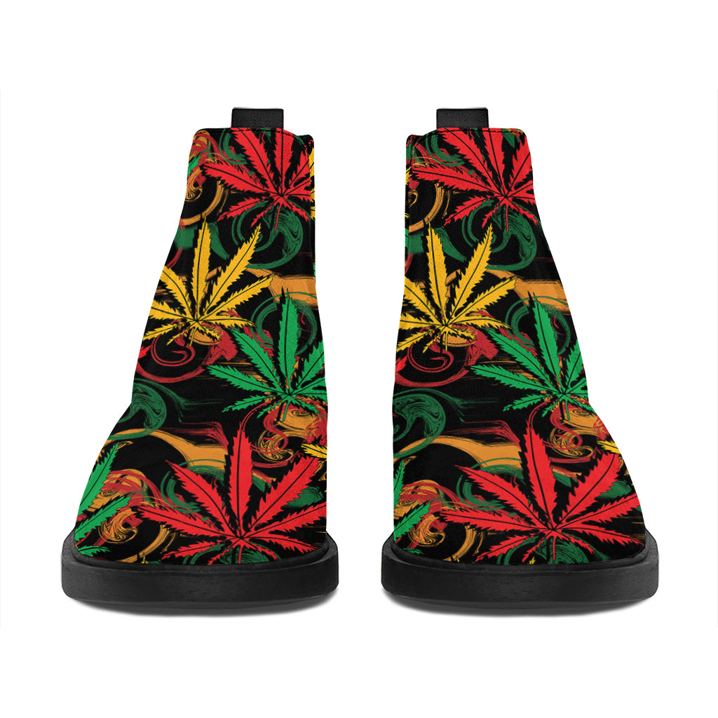 Rasta Marijuana Pattern Print Flat Ankle Boots