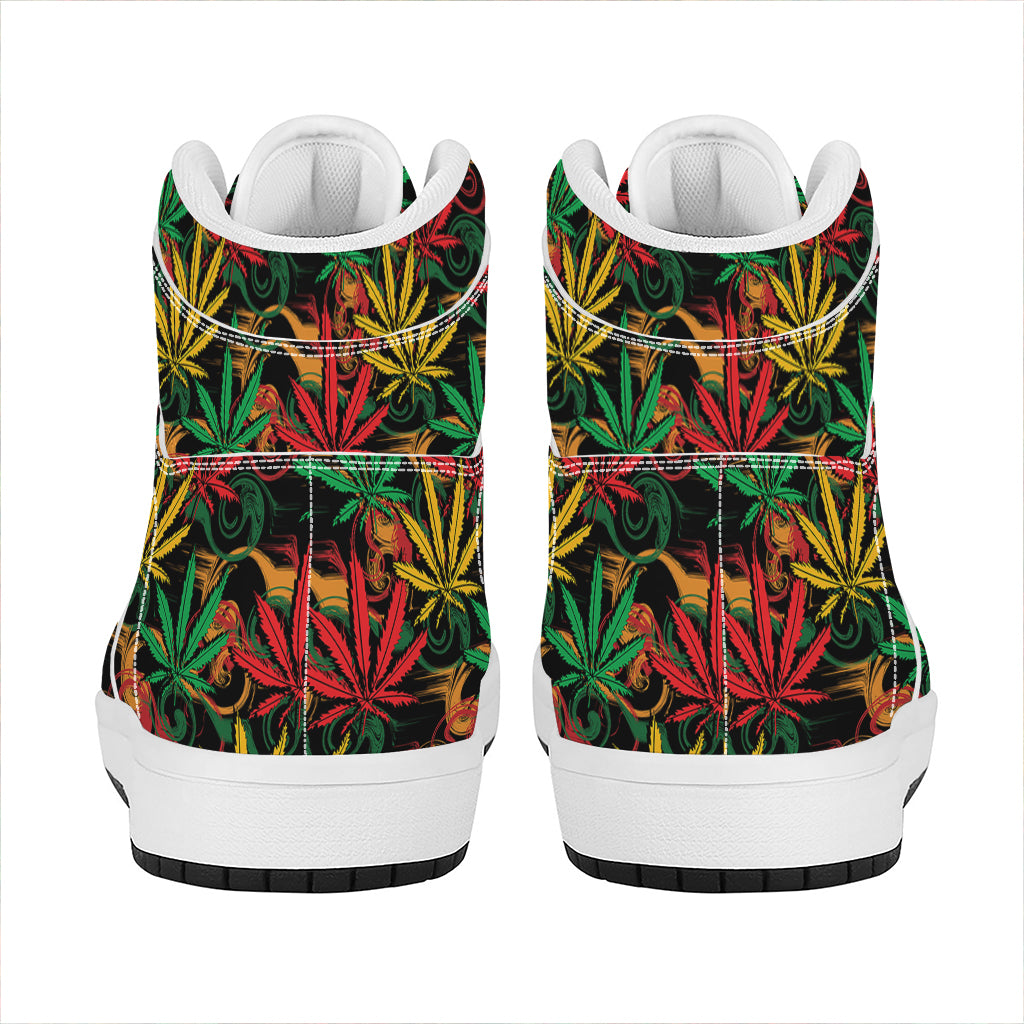 Rasta Marijuana Pattern Print High Top Leather Sneakers