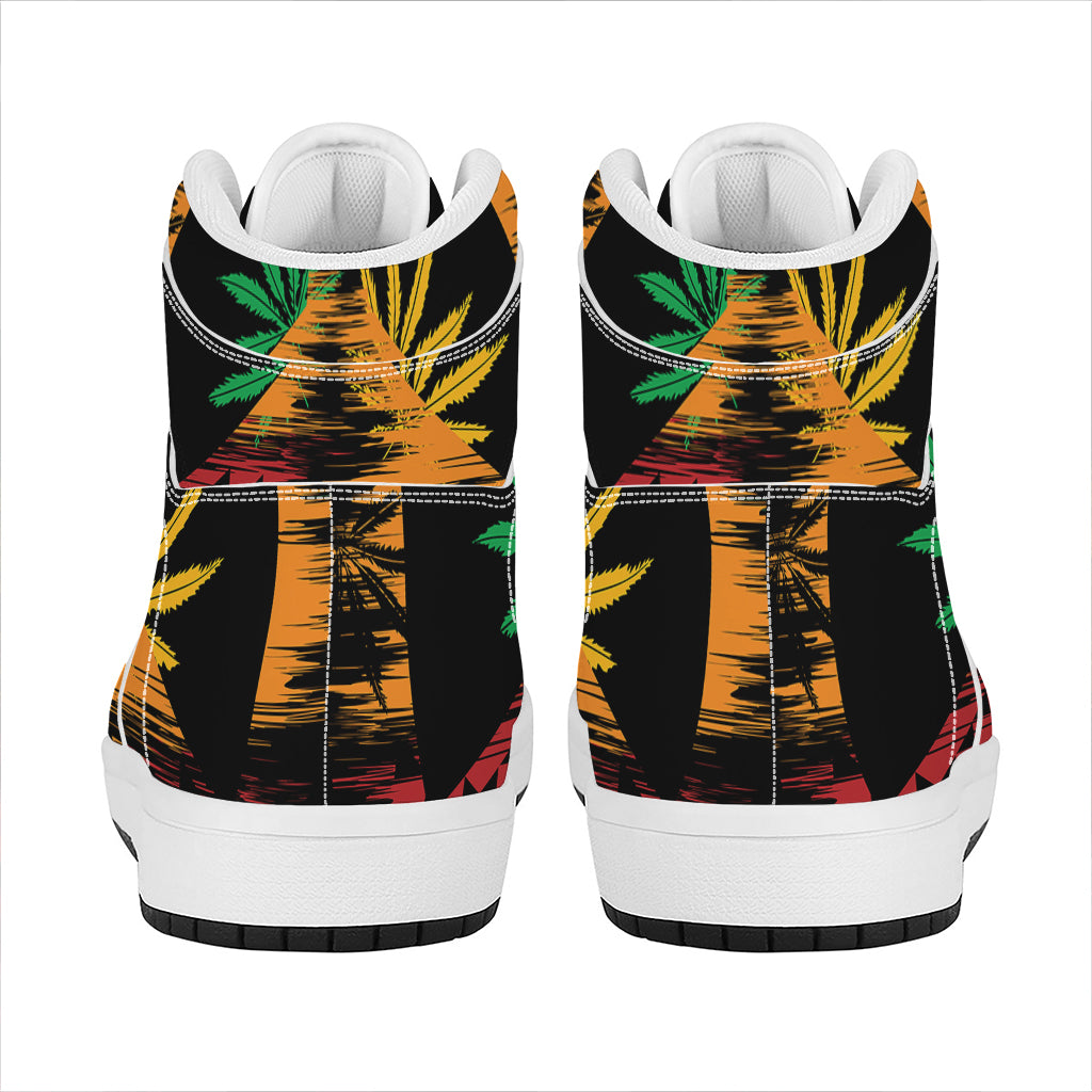 Rasta Peace Sign Print High Top Leather Sneakers
