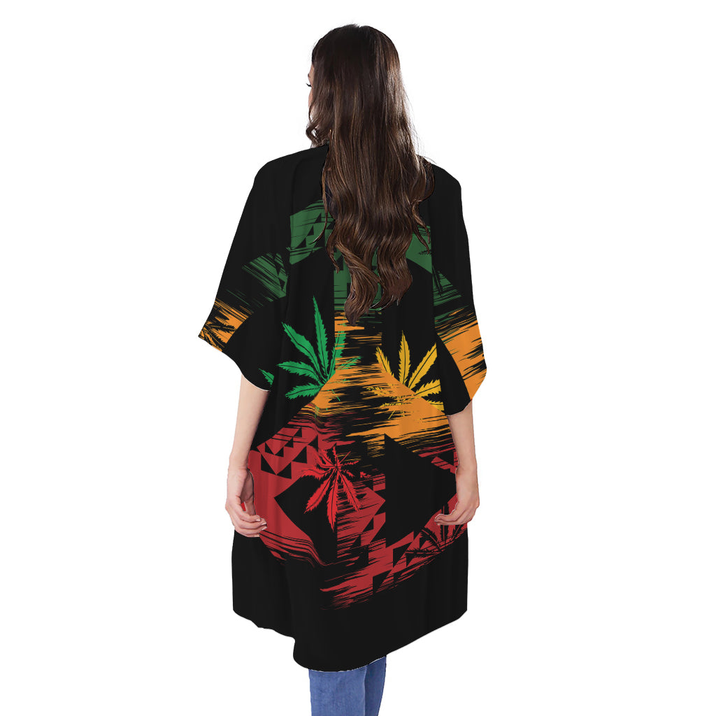 Rasta Peace Sign Print Open Front Beach Cover Up