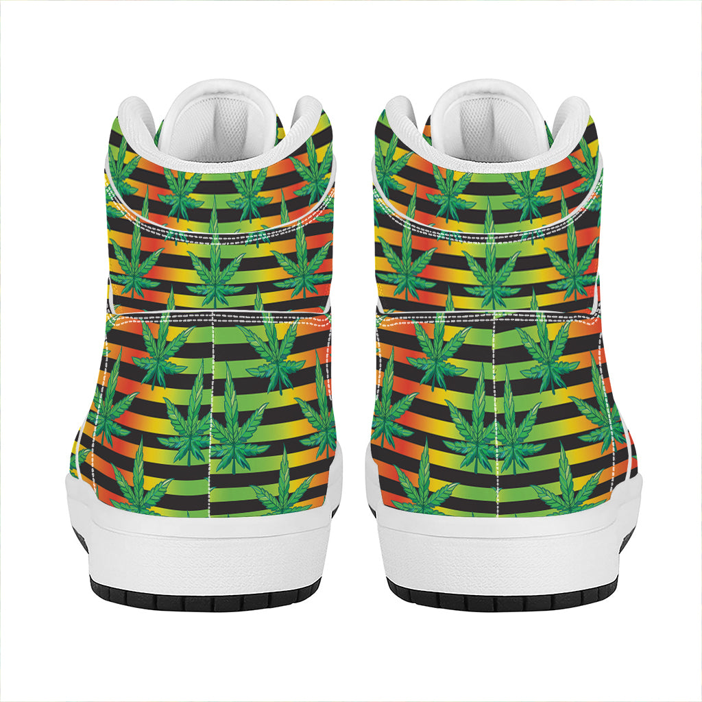 Rasta Striped Pattern Print High Top Leather Sneakers