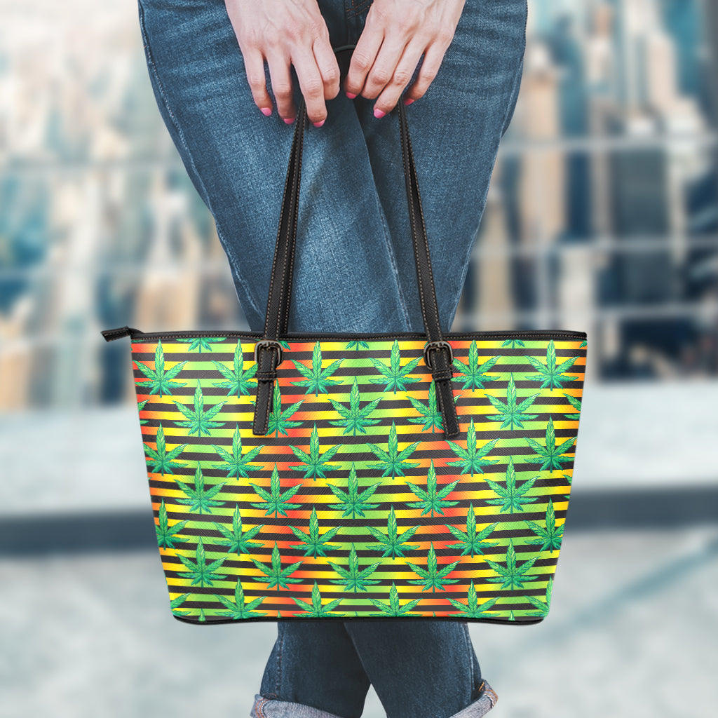 Rasta Striped Pattern Print Leather Tote Bag