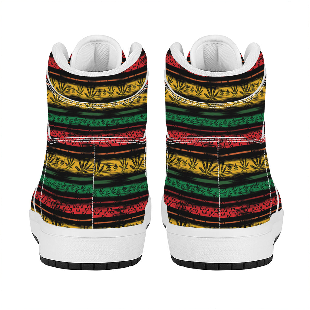 Rastafarian Hemp Pattern Print High Top Leather Sneakers