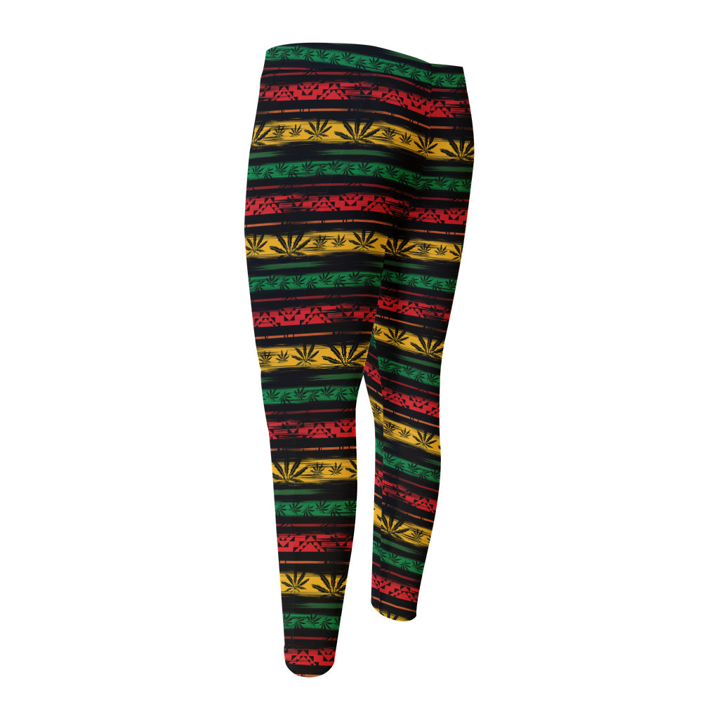Rastafarian Hemp Pattern Print Men's Compression Pants