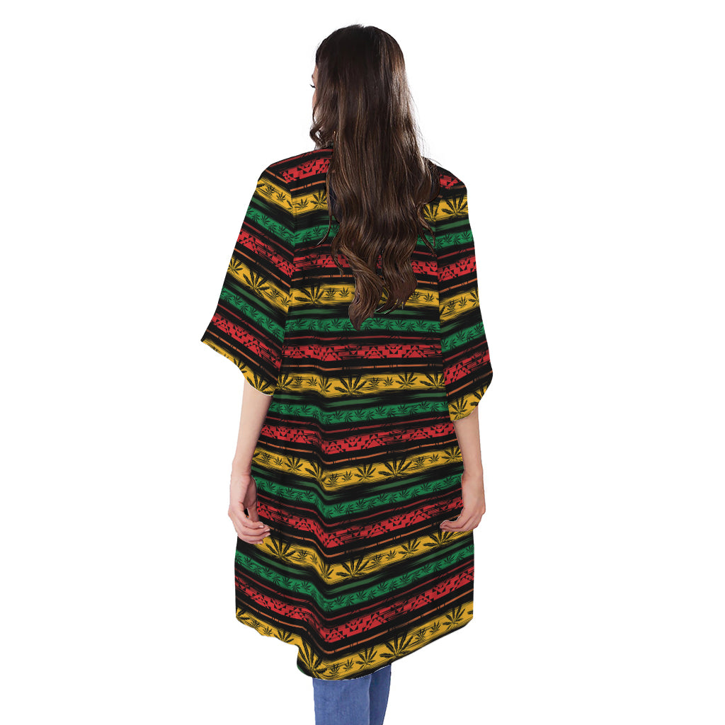 Rastafarian Hemp Pattern Print Open Front Beach Cover Up