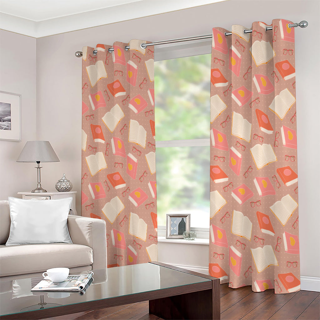 Reading Books And Glasses Pattern Print Extra Wide Grommet Curtains