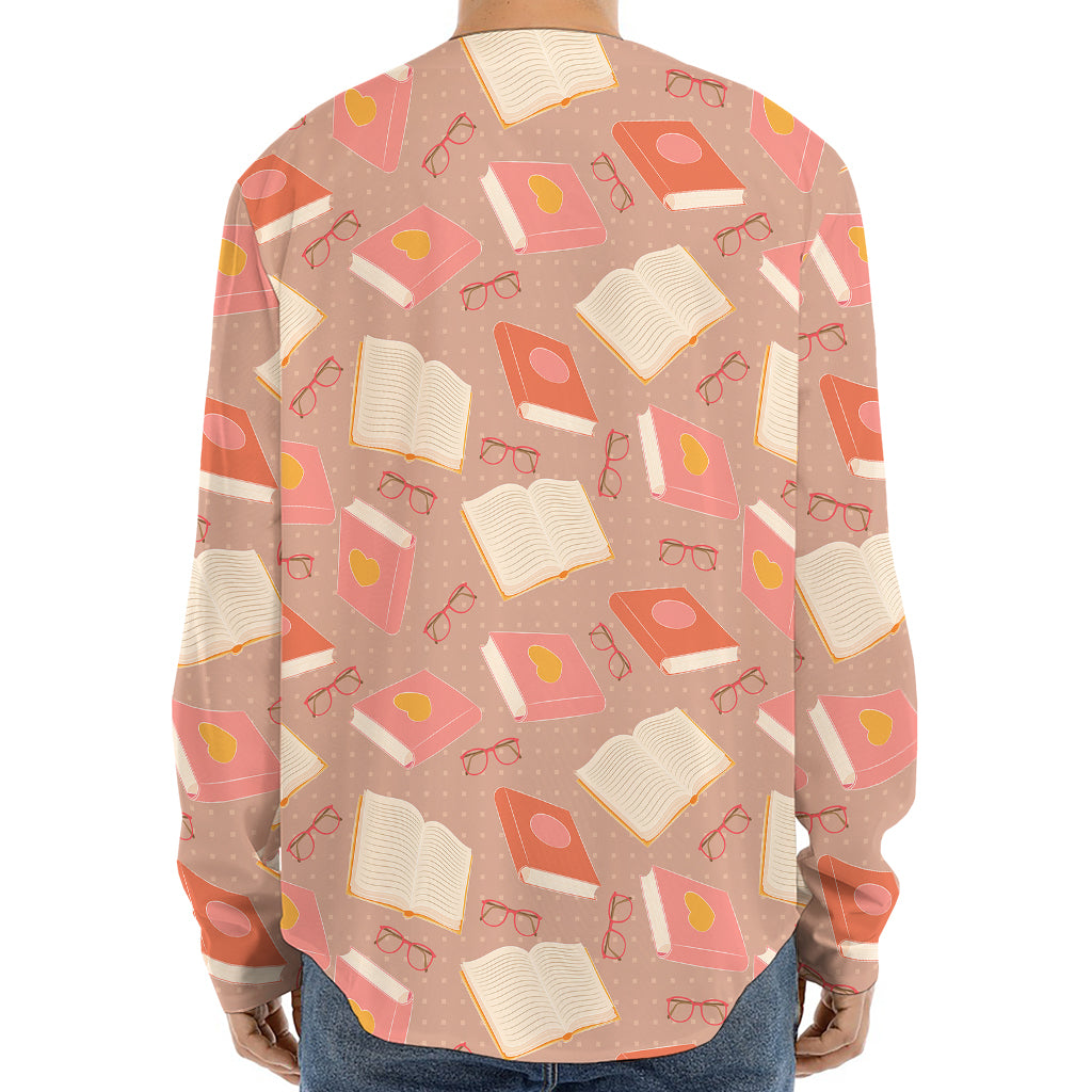 Reading Books And Glasses Pattern Print Long Sleeve Baseball Jersey