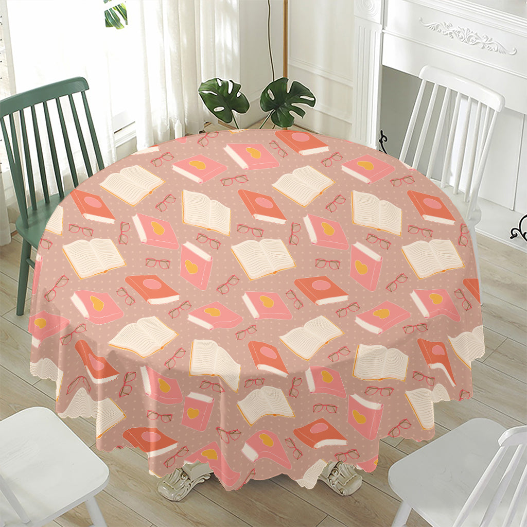 Reading Books And Glasses Pattern Print Waterproof Round Tablecloth