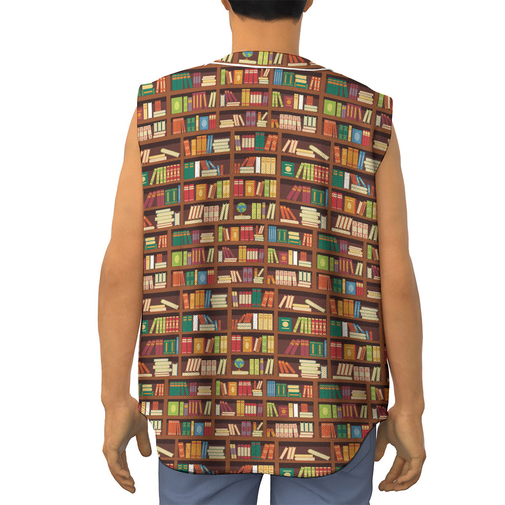 Reading Library Pattern Print Sleeveless Baseball Jersey