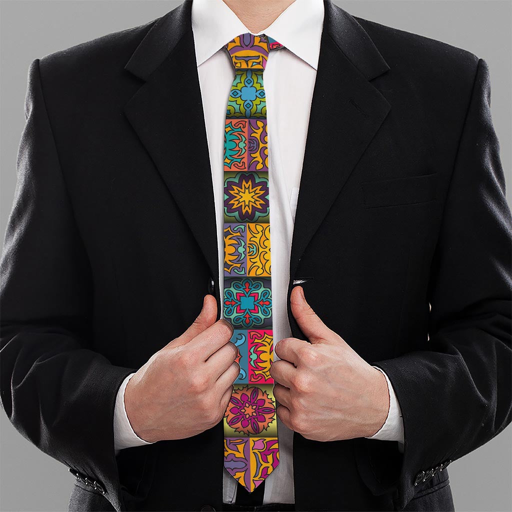 Rectangle Mandala Bohemian Pattern Print Necktie