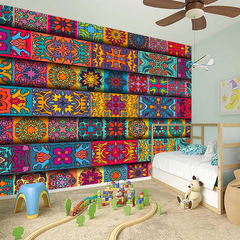 Rectangle Mandala Bohemian Pattern Print Wall Sticker
