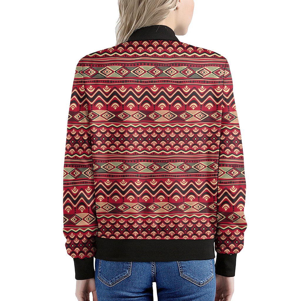 Red African Tribal Pattern Print Women's Bomber Jacket