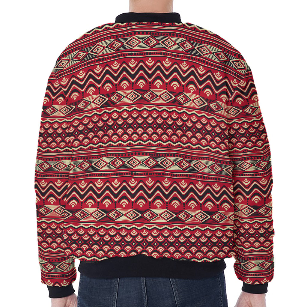 Red African Tribal Pattern Print Zip Sleeve Bomber Jacket