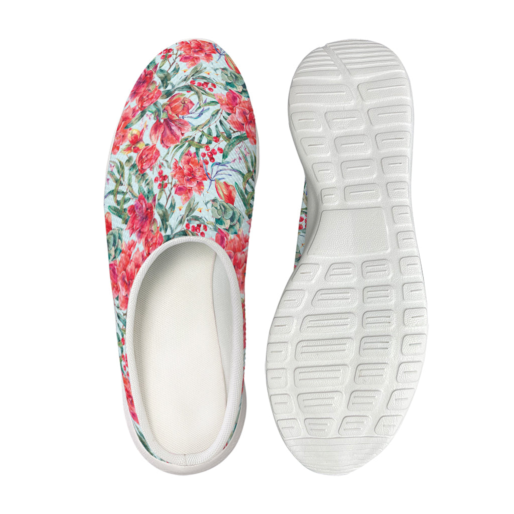 Red Amaryllis Pattern Print Mesh Casual Shoes
