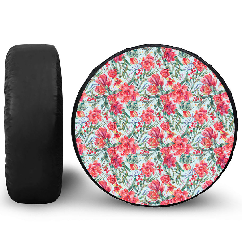 Red Amaryllis Pattern Print Tire Cover