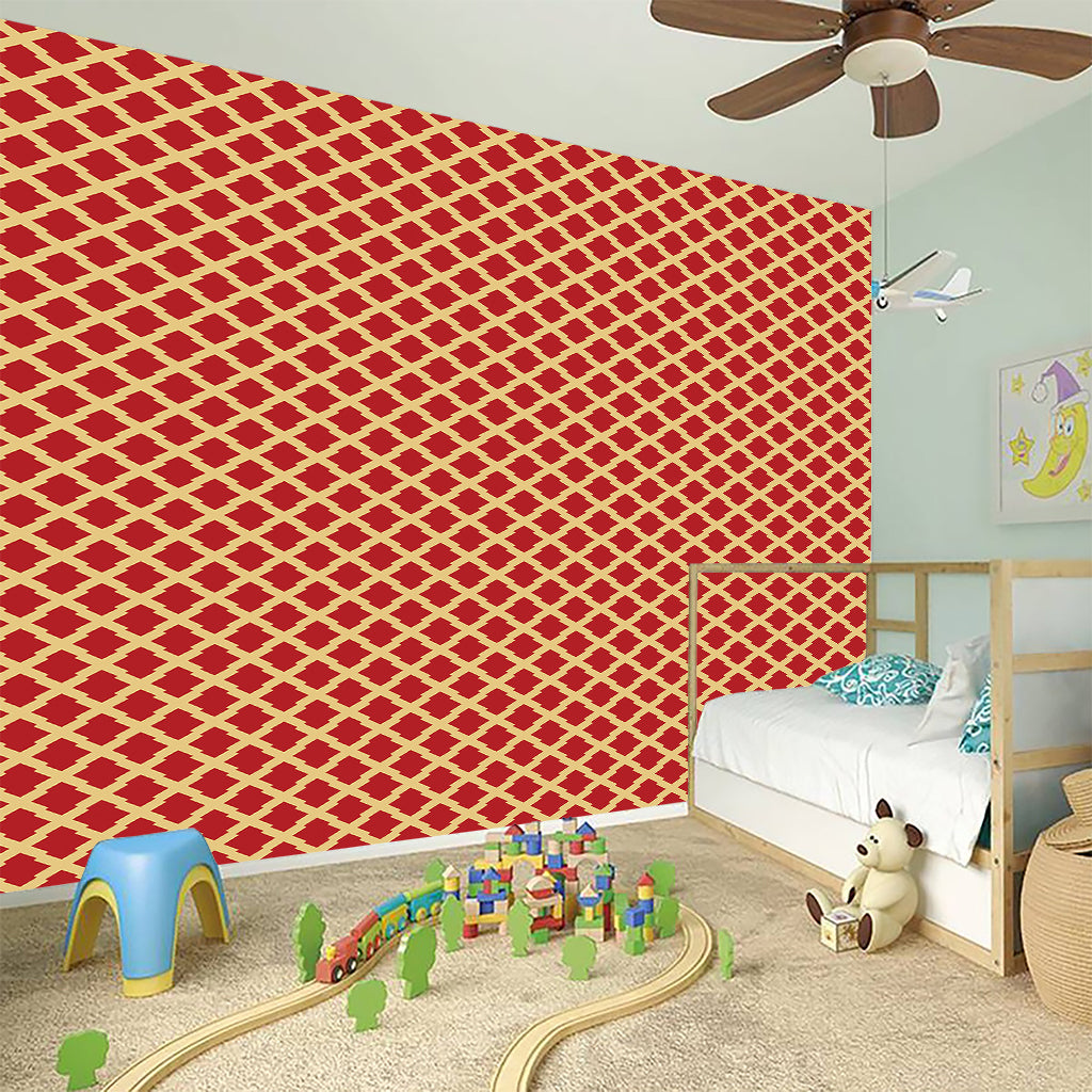 Red And Beige Japanese Pattern Print Wall Sticker