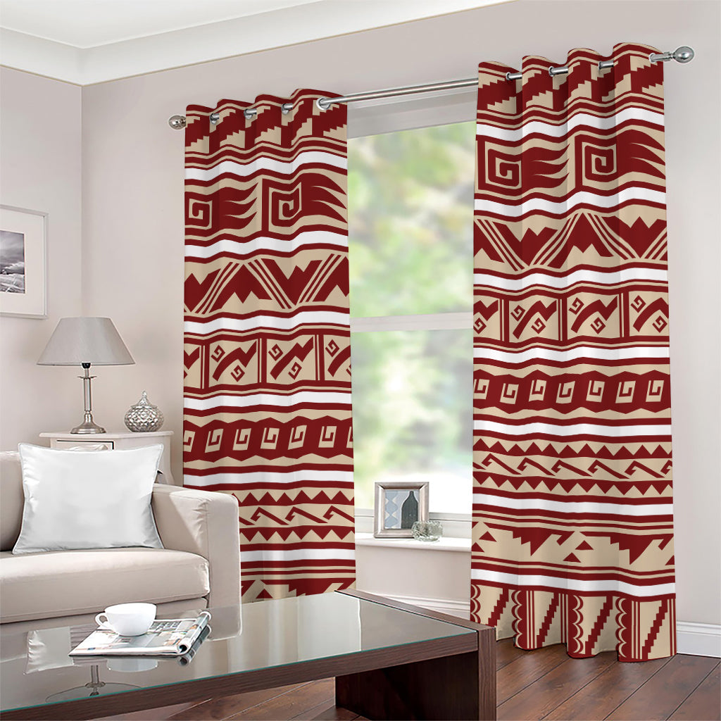 Red And Beige Southwestern Pattern Print Grommet Curtains