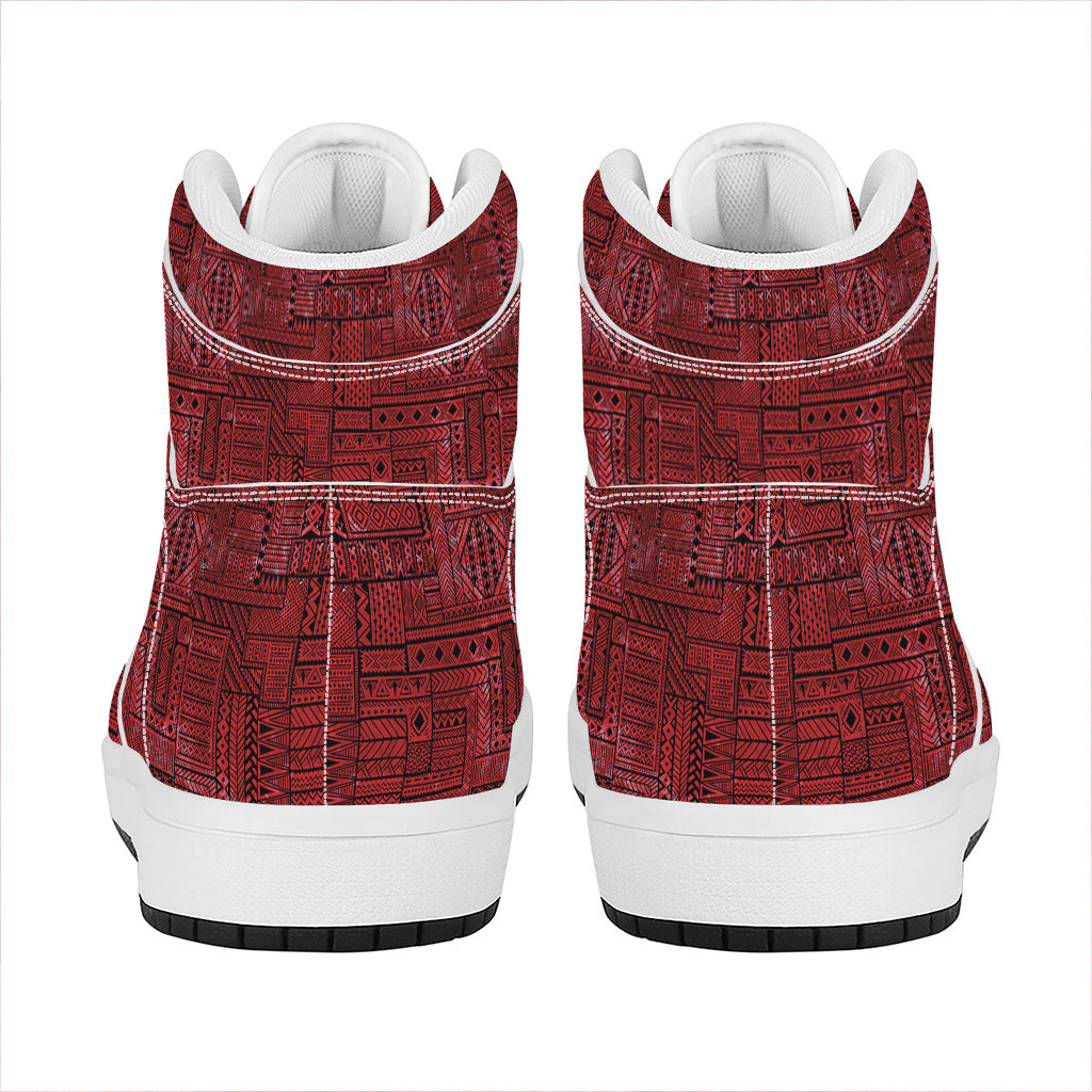 Red And Black African Ethnic Print High Top Leather Sneakers