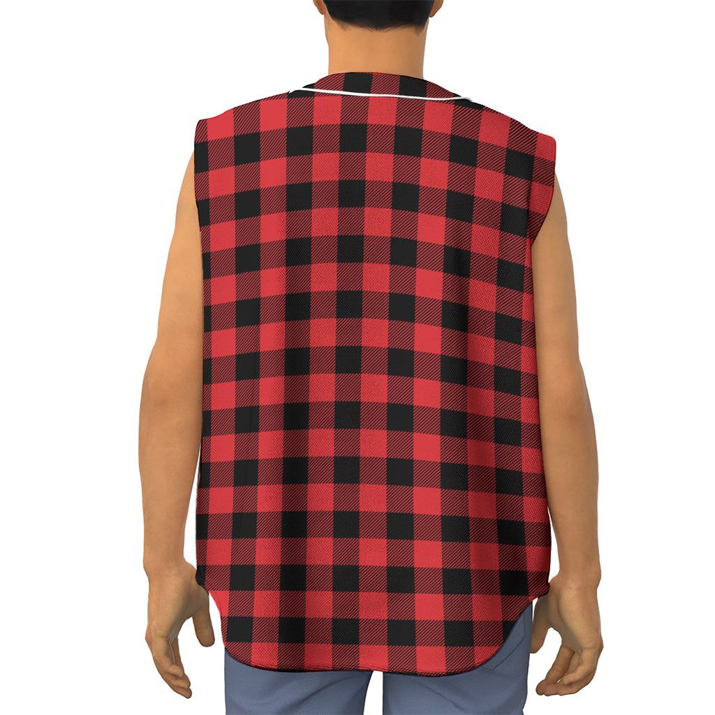 Red And Black Buffalo Check Print Sleeveless Baseball Jersey