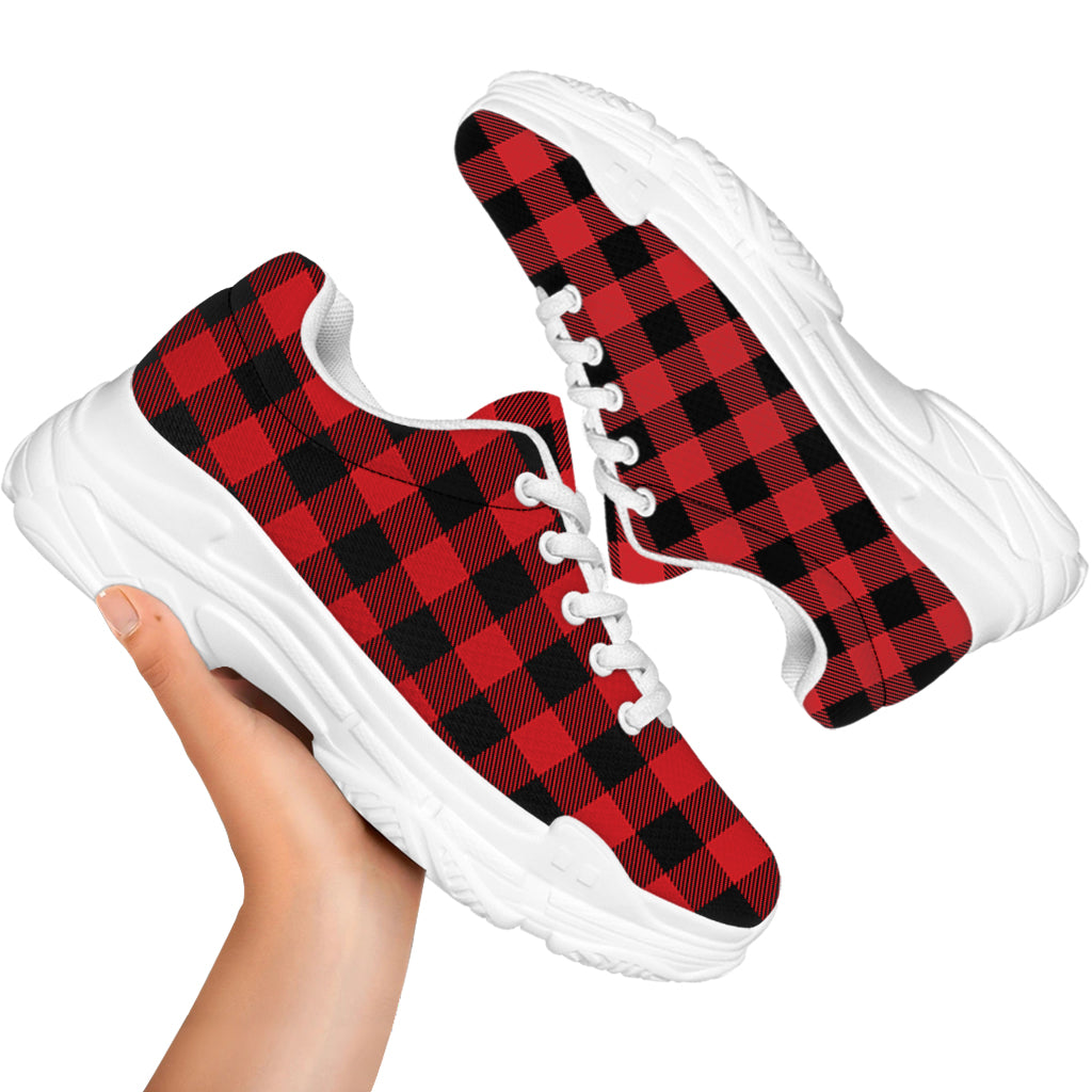 Red And Black Buffalo Check Print White Chunky Shoes