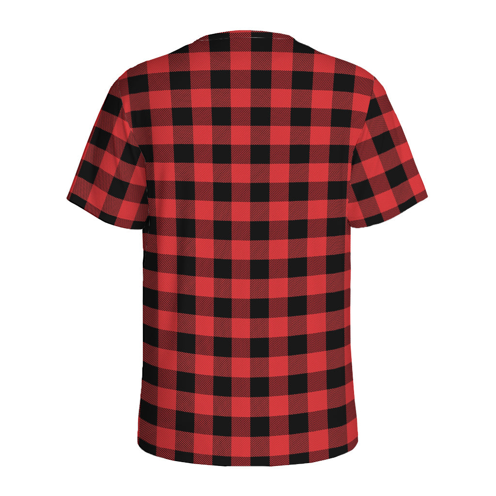 Red And Black Buffalo Plaid Print Men's Sports T-Shirt