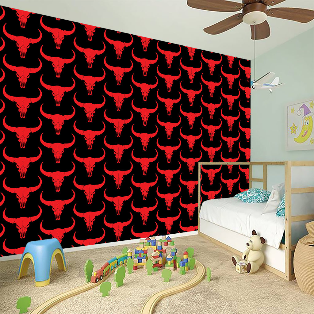 Red And Black Bull Skull Pattern Print Wall Sticker