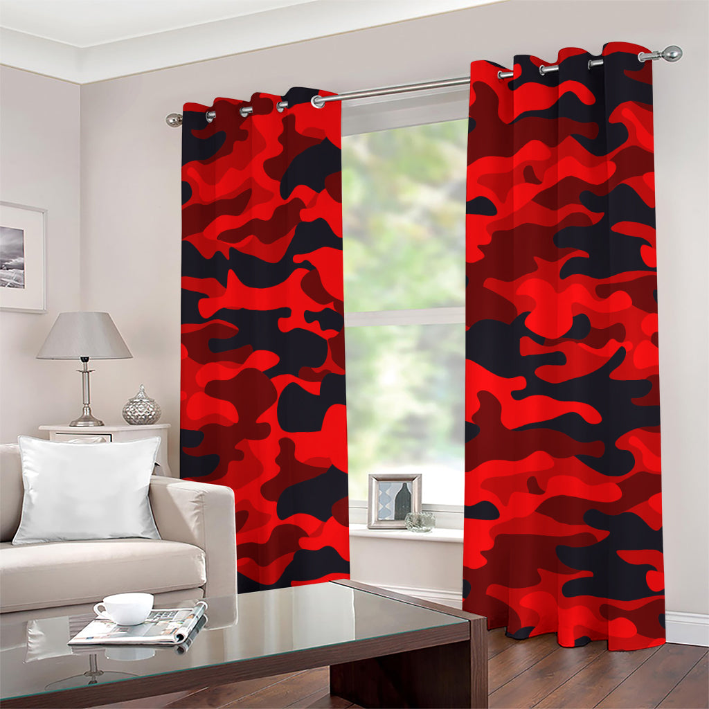Red And Black Camouflage Print Grommet Curtains