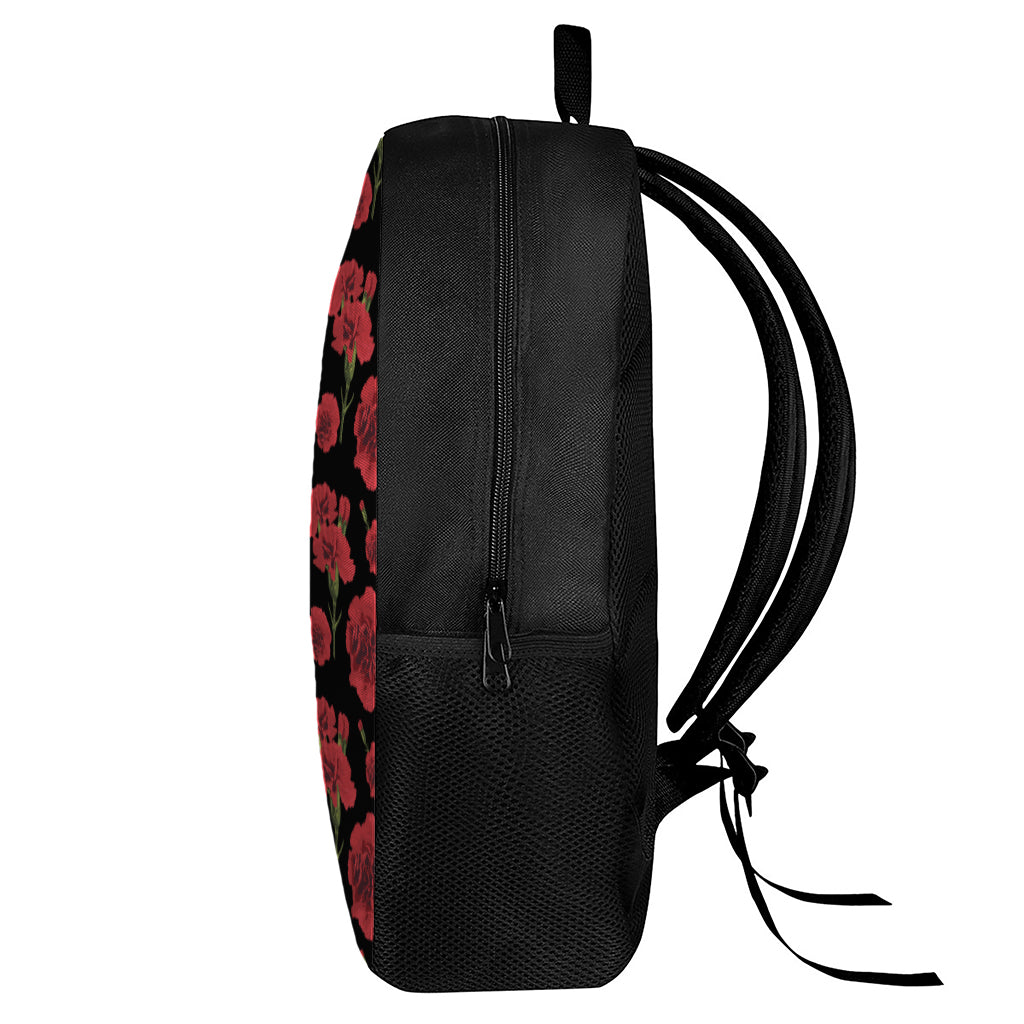 Red And Black Carnation Pattern Print 17 Inch Backpack