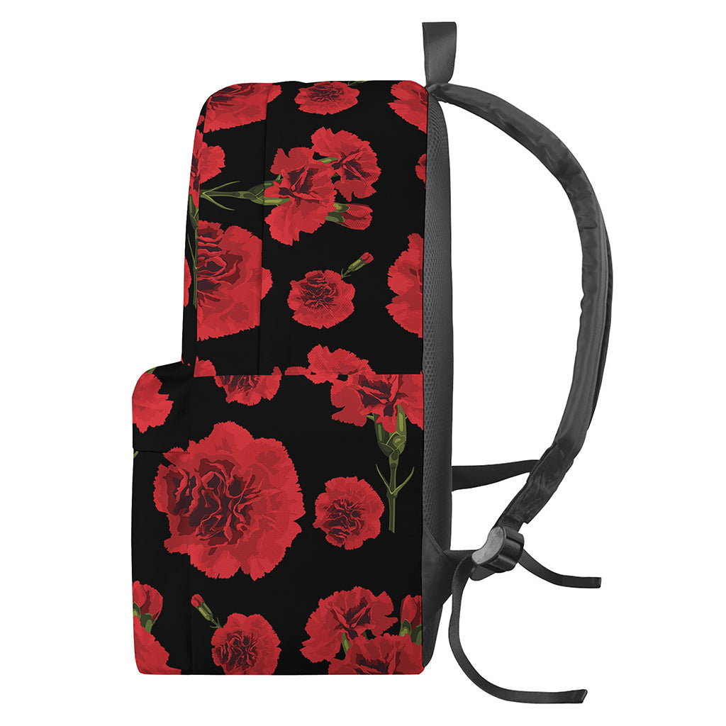 Red And Black Carnation Pattern Print Backpack